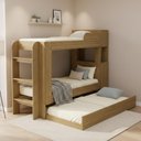 Ver imagem 3 de Treliche com Cama Auxiliar Adulto Baú Superior Escadas Armário 1 Porta Prateleiras Internas Amê
