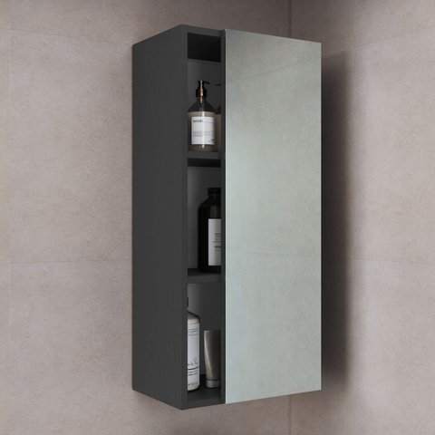 Armário Espelheira Organizador 36cm Prateleiras e Porta Grafite Cp7020