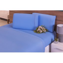 Jogo Lençol 4 Peças Cama Viúva 2,00mx1,10mx32cm 100% Algodão 200 Fios Ponto Palito Azul - 1