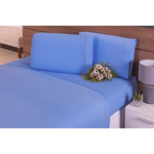 Jogo Lençol 4 Peças Cama Viúva 2,00mx1,10mx32cm 100% Algodão 200 Fios Ponto Palito Azul
