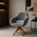 Ver imagem 2 de Poltrona Decorativa Estofada Zara Pé Giratório Madeira:Veludo Cinza
