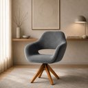 Ver imagem 3 de Poltrona Decorativa Estofada Zara Pé Giratório Madeira:Veludo Cinza