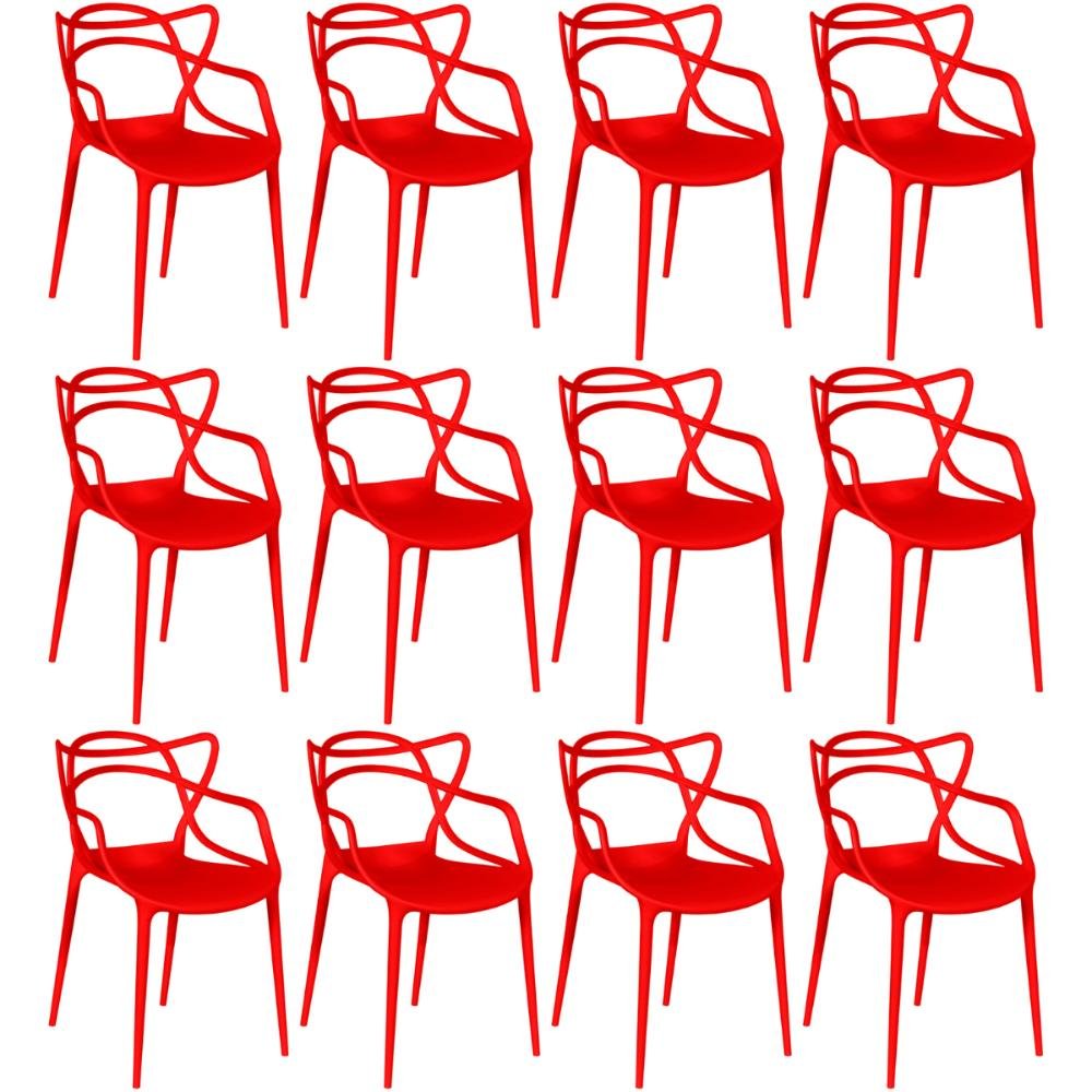 Kit 12 Cadeiras Allegra Empilhável com Inmetro Magazine Decor - Vermelho - 1