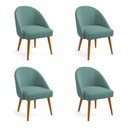 Ver imagem 1 de Kit 04 Cadeiras Poltrona de Jantar Estofada Luna Boucle Azul Majestic Pés Palito Castanho