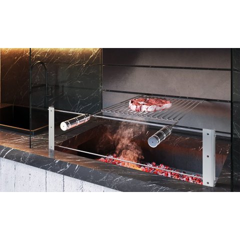 Grelha Parrilla Uruguaia Reta Barra Redonda Aço Inox 70x40cm