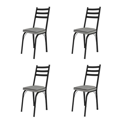 Conjunto Com 4 Cadeiras Preto Fosco Assento Platina