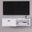 Ver imagem 2 de Rack Suspenso Pequeno Tv Smart 32" Bancada 1 Porta Puxador Concha Nicho Decoração Sala Quarto Retrô