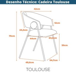 Kit 2 Cadeiras C/ Braços Toulouse Júlia Mara Fratini Assento Pied de Poule Encosto Pu Preto Base a - 10