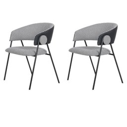 Kit 2 Cadeiras C/ Braços Toulouse Júlia Mara Fratini Assento Pied de Poule Encosto Pu Preto Base a - 1