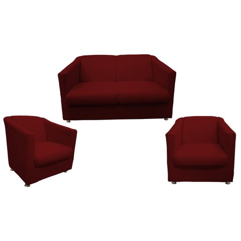 Kit Namoradeira + 2 Poltronas Decorativa Biane Suede Marsala Pés Cromado Ms Decor
