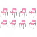 Ver imagem 1 de Kit 8 Cadeira Iso Infantil Creche, Base Cinza Rosa