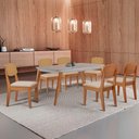 Ver imagem 1 de Mesa de Jantar Copper 180cm Tampo Mdf Vidro 6 Cadeiras Veludo Creme /off /naturale /serig Off