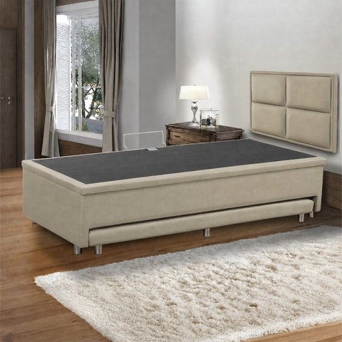Base Cama Box Solteiro Baú e Cama Auxiliar 0,88 Helena Vilajo: Suede Bege