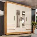 Ver imagem 1 de Guarda-roupa Casal Roma 4 Portas 6 Gavetas Cinamomo/off White - Demobile