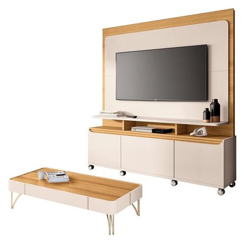 Estante Home Theater Quantum e Mesa de Centro Cadenza Off White Cinamomo – Hb Móveis
