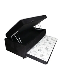 Cama Box Baú Solteiro Conjugado com Cama Auxiliar Bicama 3 em 1 - Suede Preto Preto - 1