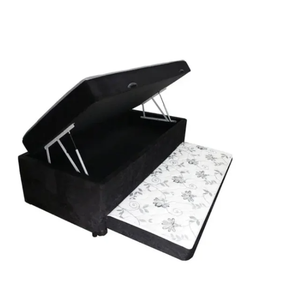 Cama Box Baú Solteiro Conjugado com Cama Auxiliar Bicama 3 em 1 - Suede Preto Preto