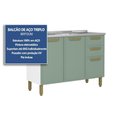 Ver imagem 2 de Gabinete de Cozinha Modulado C/ Pia Bella C/ 3 Portas e 2 Gavetas 120cm Verde - Bertolini