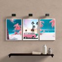 Ver imagem 2 de Kit 3 Quadros Decorativos Praia Kombi rosa 45x34cm:madeira Preta