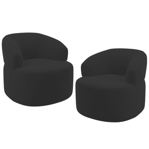 Kit 02 Poltronas Giratória Orgânica para Sala de Estar Living Helena L02 Suede Preto - Lyam Decor