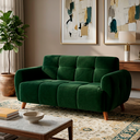 Ver imagem 1 de Sofá Living 3 Lugares Confortável Veludo Verde Macio Pes de Madeira para Sala de Estar - Top Sofas