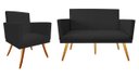 Ver imagem 1 de Kit Namoradeira + 1 Poltrona Decorativa Nina Suede Preto Pés Madeira Mz Decor