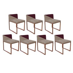 Kit 07 Cadeira Office Lee Duo Sala de Jantar Industrial Ferro Bronze Suede Bege e Bordô - Amey Decor - 1