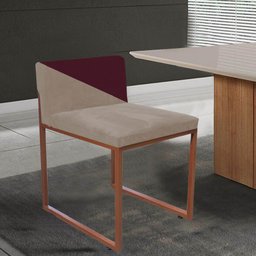 Kit 07 Cadeira Office Lee Duo Sala de Jantar Industrial Ferro Bronze Suede Bege e Bordô - Amey Decor - 2