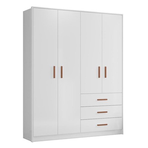 Guarda Roupa Infantil Pérola 4 Portas e 3 Gavetas Branco - Peternella Móveis