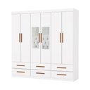 Ver imagem 1 de Guarda Roupa Dallas 6 Portas com Espelho Central 6 Gavetas Carioca Moveis Branco