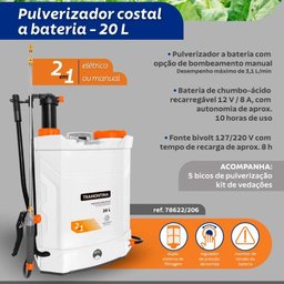 Pulverizador Costal À Bateria e Manual Tramontina 78622206 20 Litros com 5 Bicos e Carregador Bivolt - 2