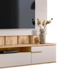 Painel Home Suspenso Tv 70" Firenze Ripado Portas Basculantes:carvalho Teca/off White Ártico - 6