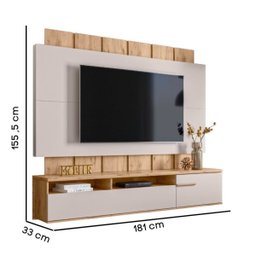 Painel Home Suspenso Tv 70" Firenze Ripado Portas Basculantes:carvalho Teca/off White Ártico - 3