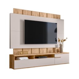 Painel Home Suspenso Tv 70" Firenze Ripado Portas Basculantes:carvalho Teca/off White Ártico - 2
