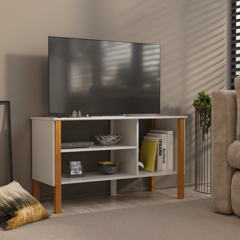Rack para Tv até 40 Polegadas 3 Prateleiras Fit 90cm - Vianossa - Branco e Cedro