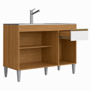 Ver imagem 2 de Balcão Gabinete Alinne 118cm para Pia 3 Portas 1 Gaveta - Nature/Branco Peternella