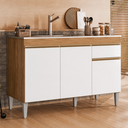 Ver imagem 1 de Balcão Gabinete Alinne 118cm para Pia 3 Portas 1 Gaveta - Nature/Branco Peternella