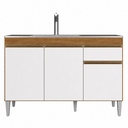 Ver imagem 3 de Balcão Gabinete Alinne 118cm para Pia 3 Portas 1 Gaveta - Nature/Branco Peternella