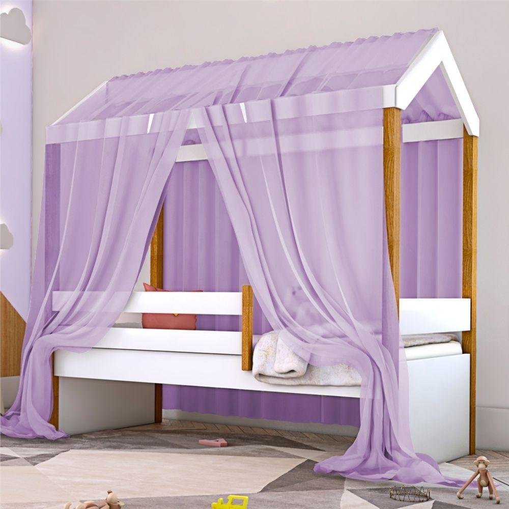 Cama Montessori Cabana Solteiro Com Dossel Lilás - 4