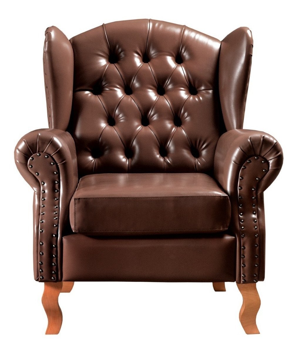 Poltrona Imperador Chesterfield com Puff Decoração Sala Quarto Recepção - Couríssimo Café - 5