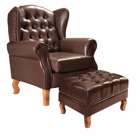 Poltrona Imperador Chesterfield com Puff Decoração Sala Quarto Recepção - Couríssimo Café