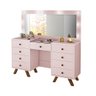 Penteadeira Camarim Rústica Mila com 8 Gavetas e Porta Jóias Maquiagem Espelho e Led - Rose - 2