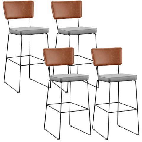 Kit 04 Banquetas Altas Cozinha Sala Jantar Fixa Allana L02 Couríssimo Camel Linho Cinza - Lyam