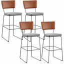 Ver imagem 1 de Kit 04 Banquetas Altas Cozinha Sala Jantar Fixa Allana L02 Couríssimo Camel Linho Cinza - Lyam