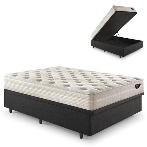 Base Box Baú Casal 138x188 Linho  com Colchão Audaz Molas Ensacadas