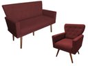 Ver imagem 1 de Kit Namoradeira + 1 Poltrona Decorativa Aurora Suede Marsala Pés Madeira Mz Decor