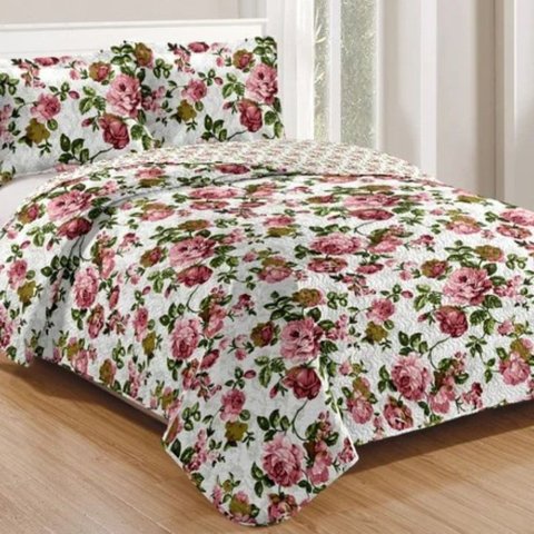 Kit Cobre Leito Colcha Casa Scarpa Mix Queen Estampado Dupla Face Floral 3 Peças - Helena