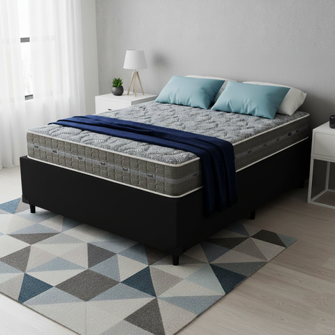 Cama Box Baú Casal Preto + Colchão de Mola Ensacada