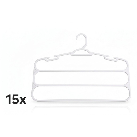 Kit 15 Cabides Brancos para Calças com 3 Divisórias Reforçados - Organizador de Roupeiro Premium