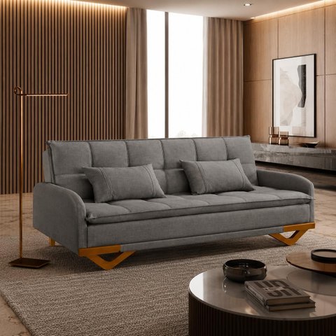 Sofa Cama 3 Lugares D26 202x92cm Cannes Cinza Luxury